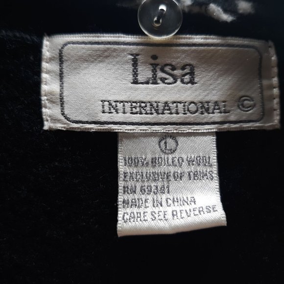 Lisa International Womens Size Large 100% Boiled Wool Full Zip Black Zebra Vest - Picture 2 of 12